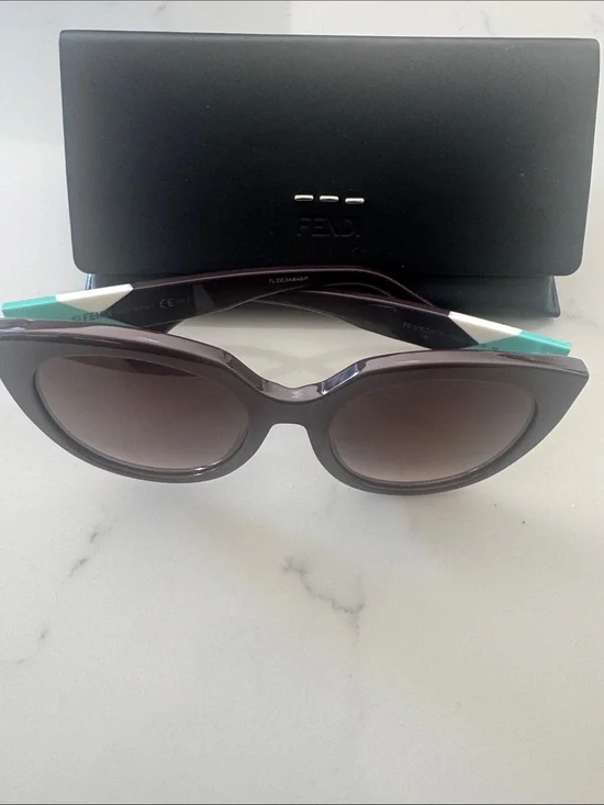 Fendi Brown Gradient Cat-Eye Sunglasses with Turquoise and White Temple Tips